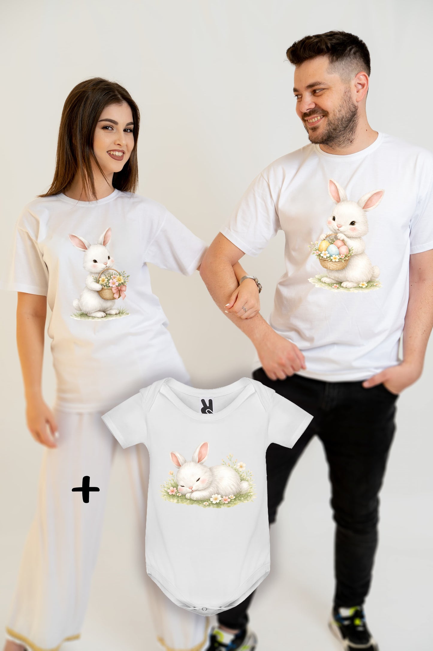 Set tricouri familie Paște – iepuras elegant (mama, tata & bebe)