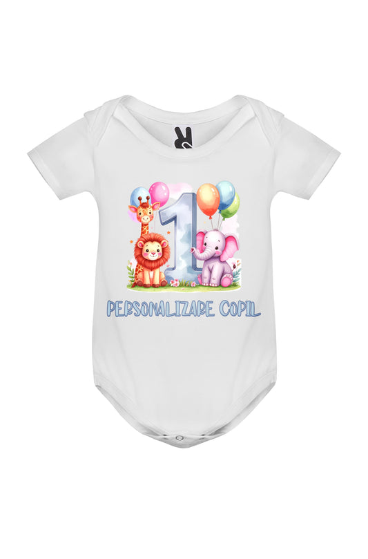 Set tricouri familie personalizate 1 an – aniversare și taiere mot - albastru