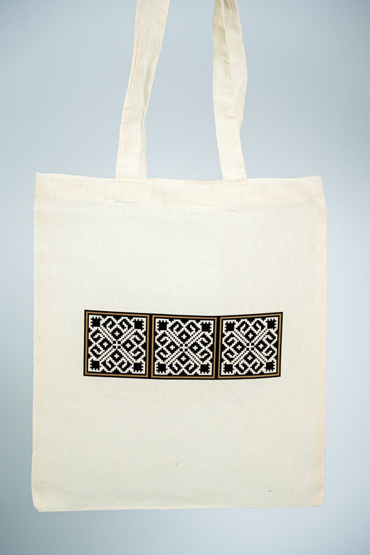 Sacosa din bumbac cu model Traditional Romanesc - 37 x 41 cm