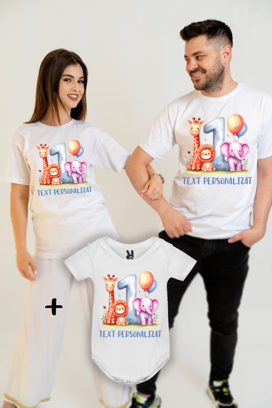 Set aniversar 1 an Jungle Party – tricouri familie personalizate pentru botez si mot