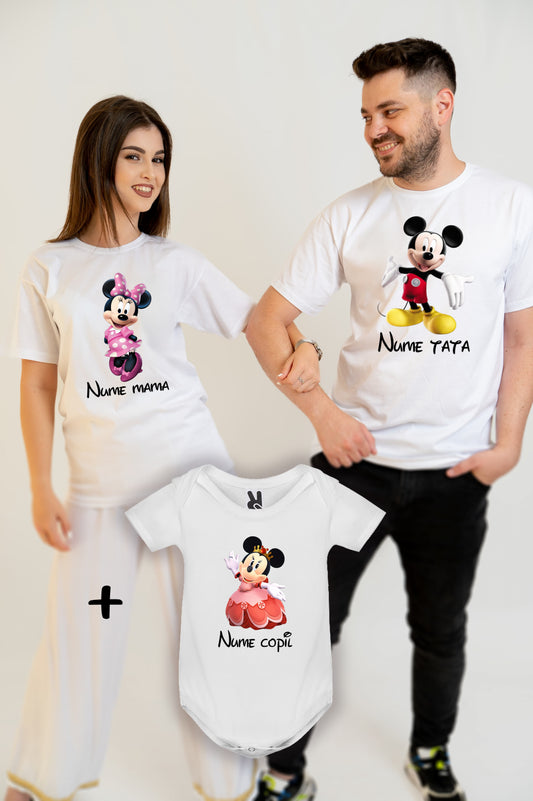 Set tricouri familie personalizate cu Mickey & Minnie – mama, tata si copil
