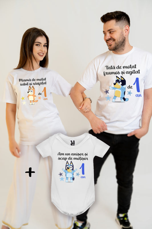 Set 3 tricouri personalizate pentru taierea motului – Mama, Tata si Copil