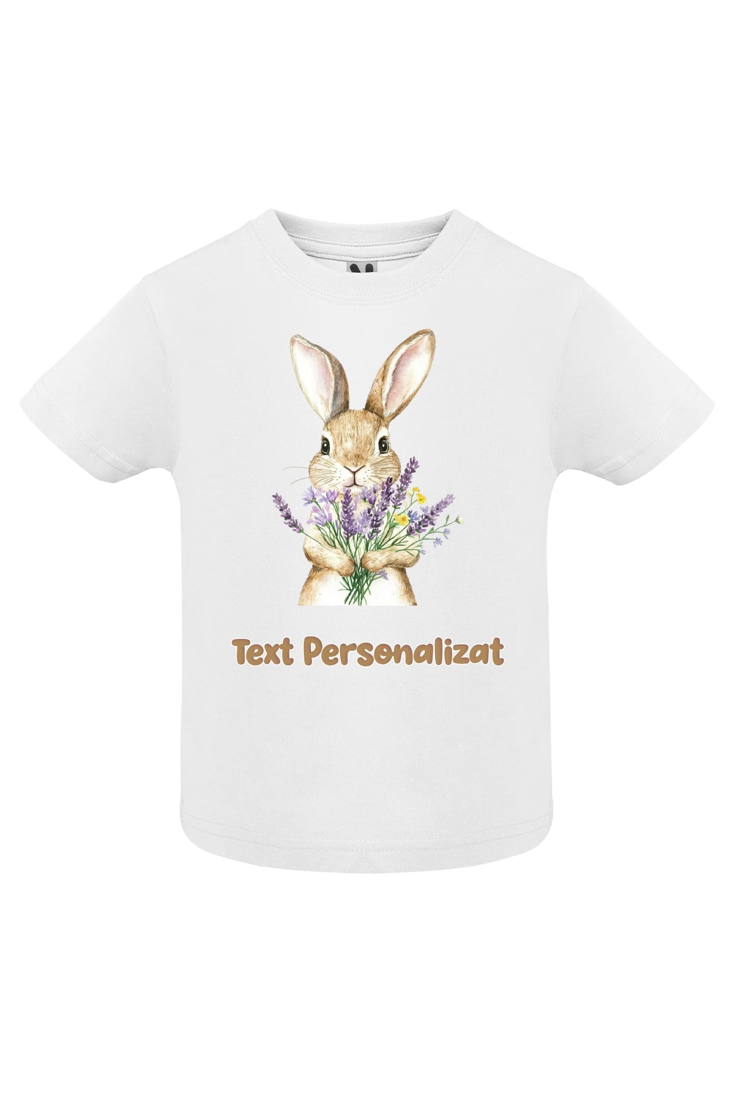 Tricou personalizat Paște – iepuraș cu flori lavandă