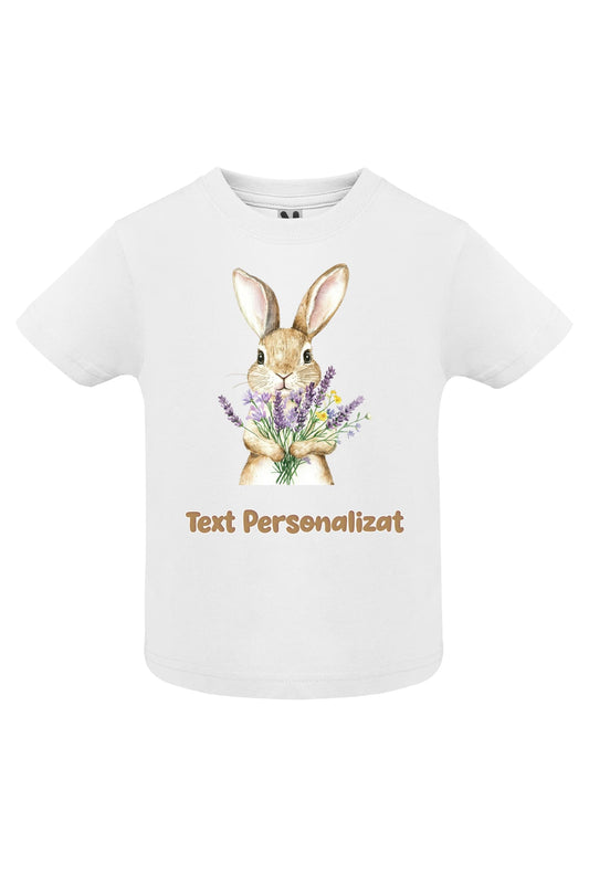Tricou personalizat Paște – iepuraș cu flori lavandă