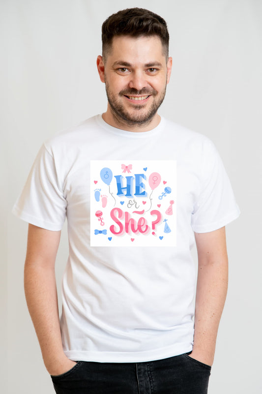 Tricou Gender Reveal personalizat – He or She