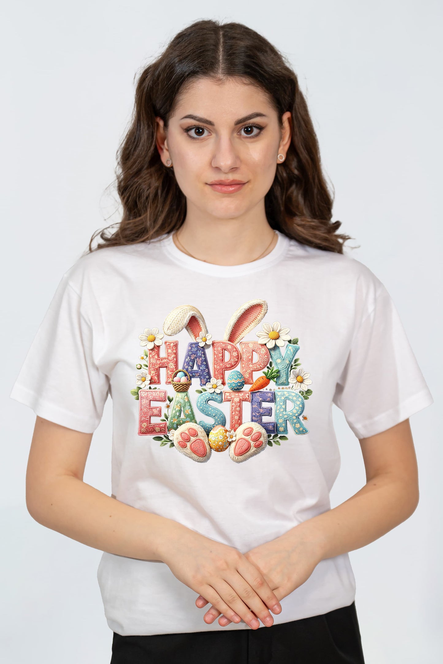 Tricou Happy Easter dama – design iepuras paste
