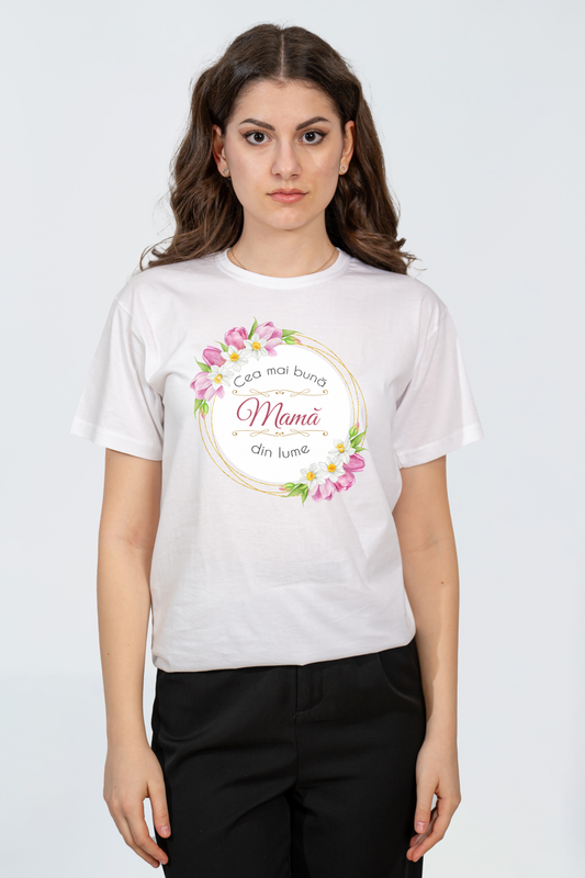 Tricou damă alb „Cea mai bună Mamă din lume”